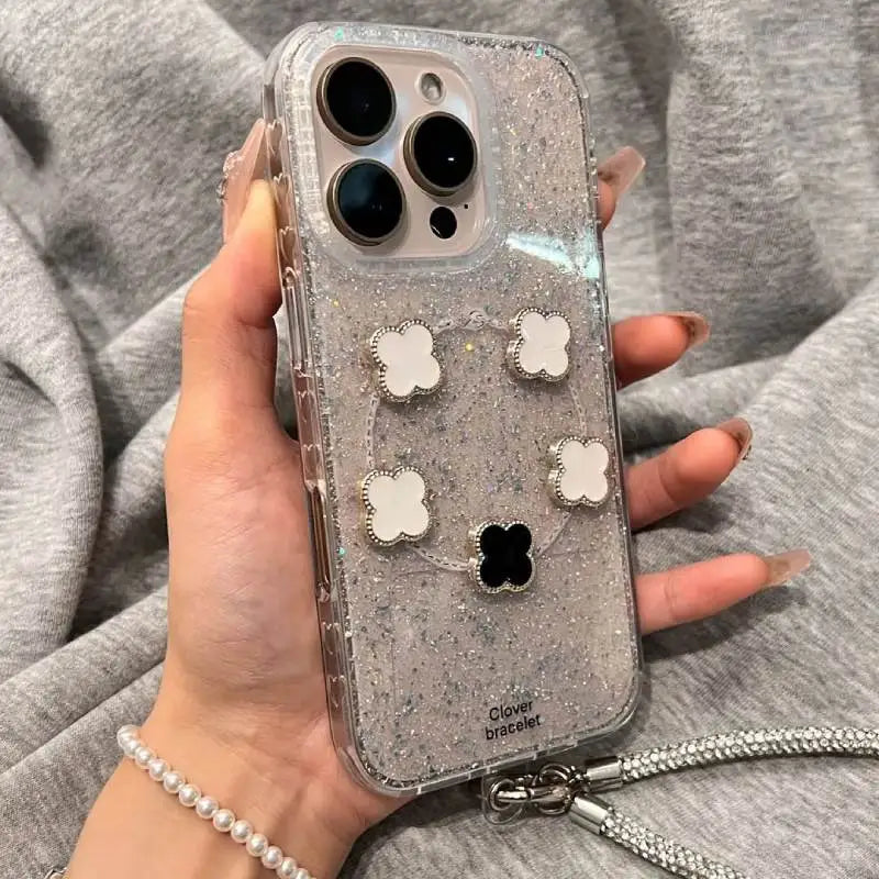 Lucky Clover Sparkle Case with Silver Chain