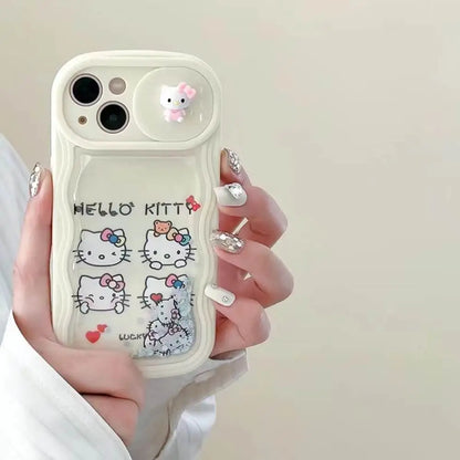 Hello Cream Kitty Glitter Falling Slider Case