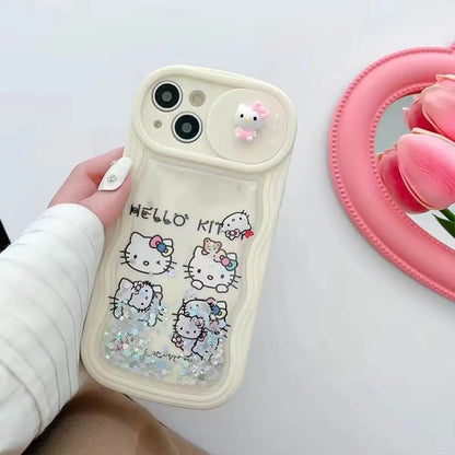 Hello Cream Kitty Glitter Falling Slider Case