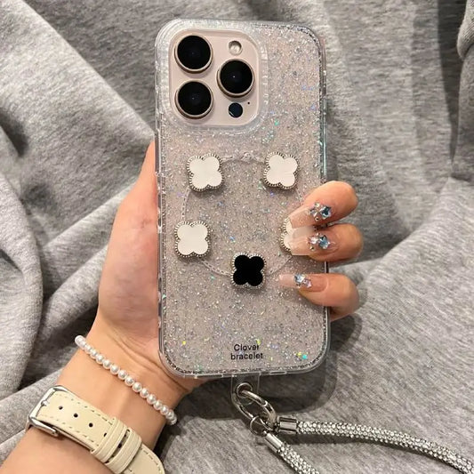 Lucky Clover Sparkle Case with Silver Chain