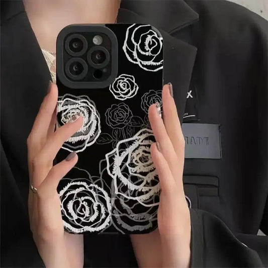 Black And White Rose Flower Camera Protection Case