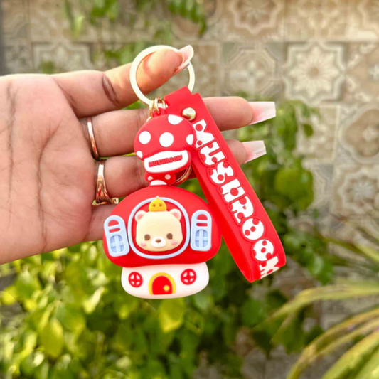 Bear Mushroom House Keychain – Red Edition
